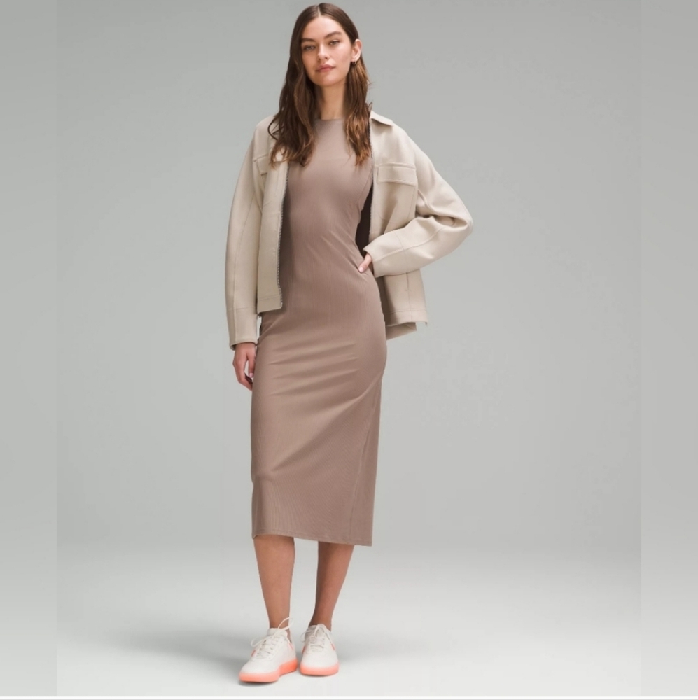 Lululemon Sz 0 All Aligned Ribbed Midi Dress - Taupetastic